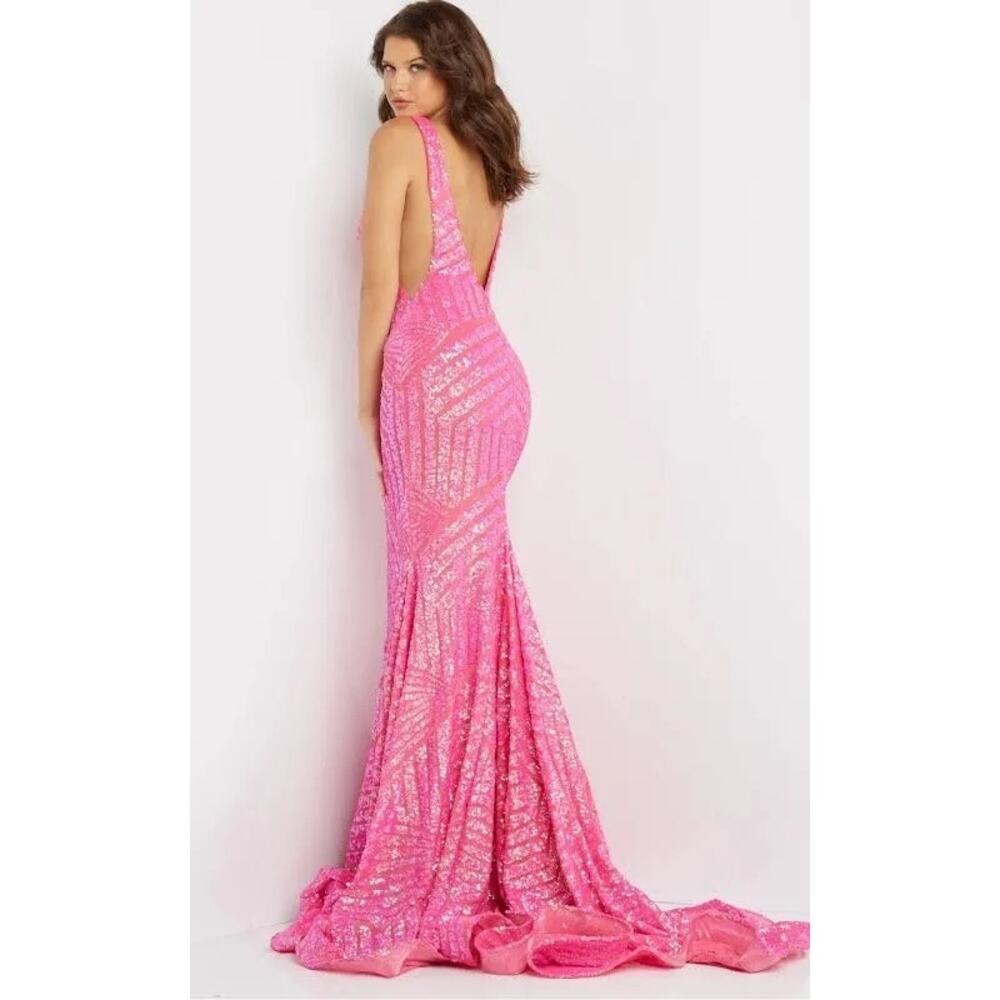 Jovani 59762 Hot Pink Sequin Mermaid Prom Gown Dress Size 2 - Picture 4 of 4